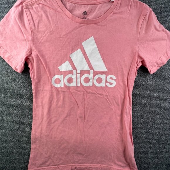 Adidas Women's T-shirt Short Sleeve Logo Tee Pink / Orange Cotton Lightweight XS - Picture 1 of 8
